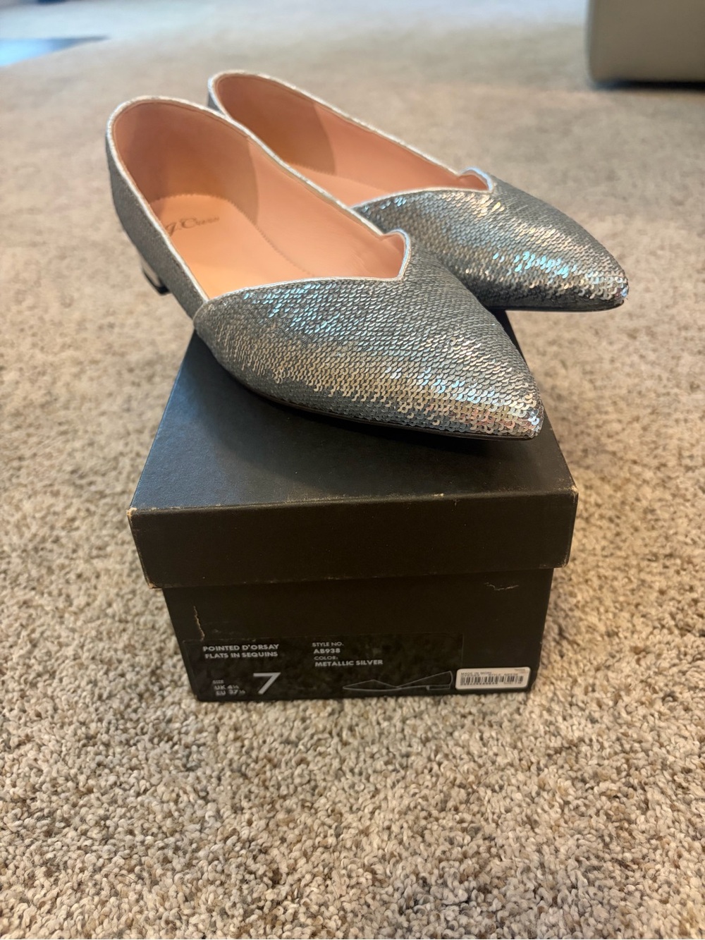 J. Crew Metallic Silver Pointed Sequin Flats
